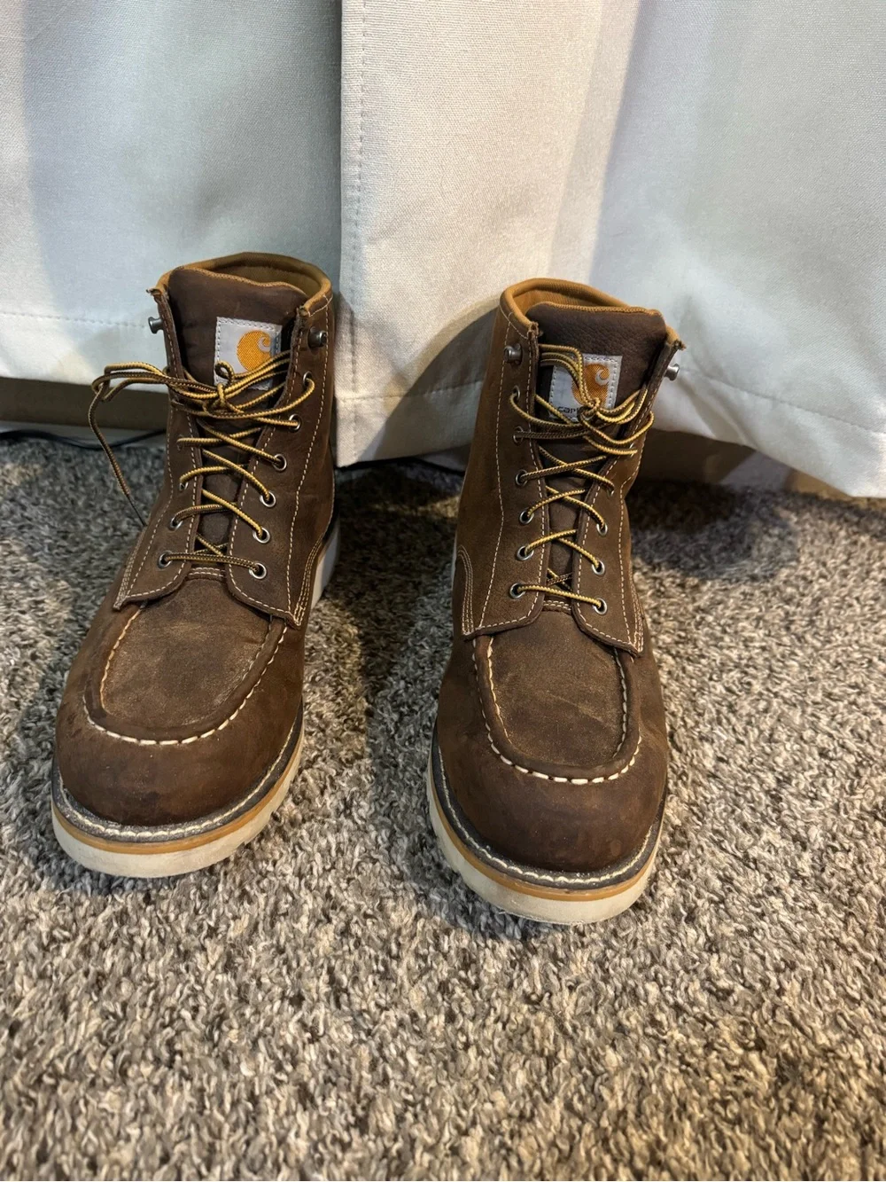 Carhartt Brown Moc Toe Work Boots with Cream Sole